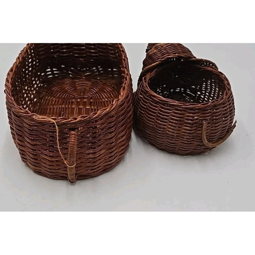 Vintage Woven Pair of Elephants Boho Safari Jungle Whimsical Cute Animal Baskets